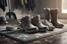 Защита прихожей от грязи зимой, Как убрать солевые разводы с обуви,  Коврик в прихожую для зимы, Уборка прихожей от реагентов